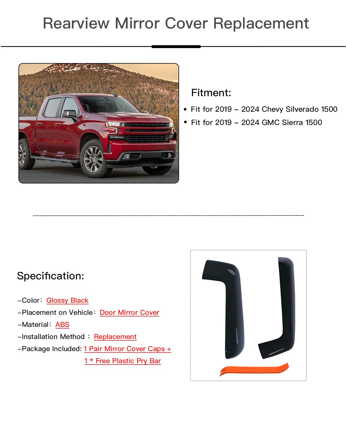 Silverado Mirror Covers Chrome Mirror Cap Covers For 2019-2024 Chevy Silverado 1500 & GMC Sierra 1500 - 2-Piece Set 2015 Silverado Tow Mirrors Oem - Foto 6