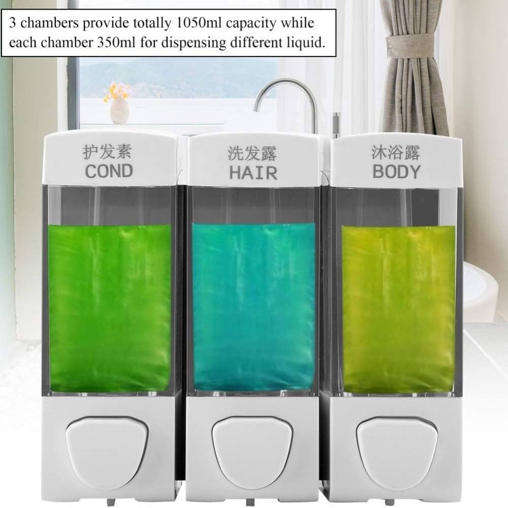 Shampoo Dispenser, Wall Mounted 3-Room Liquid Makeup Water, Shampoo soap Dispenser Set, Bathroom Accessories