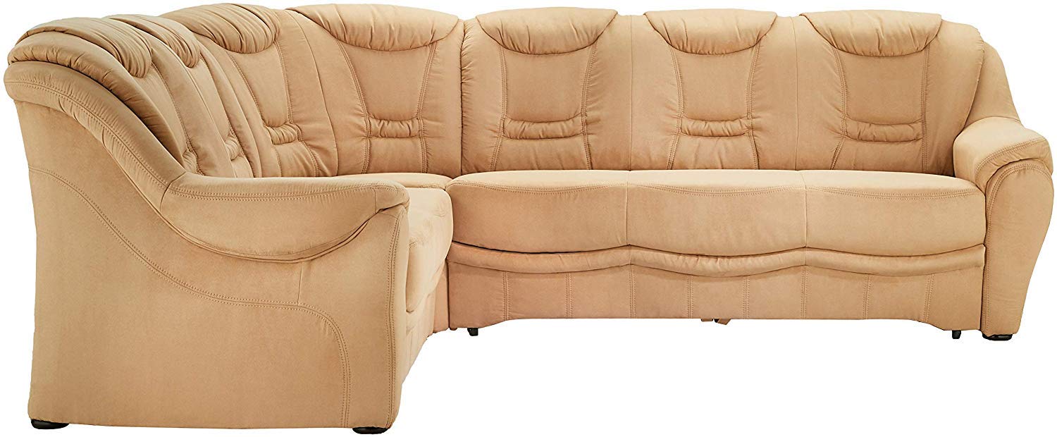 Cavadore Ecksofa Bansa mit Federkern / Polstercouch im klassischen Design / 265 x 94 x 215 / Mikrofaser Hellbraun