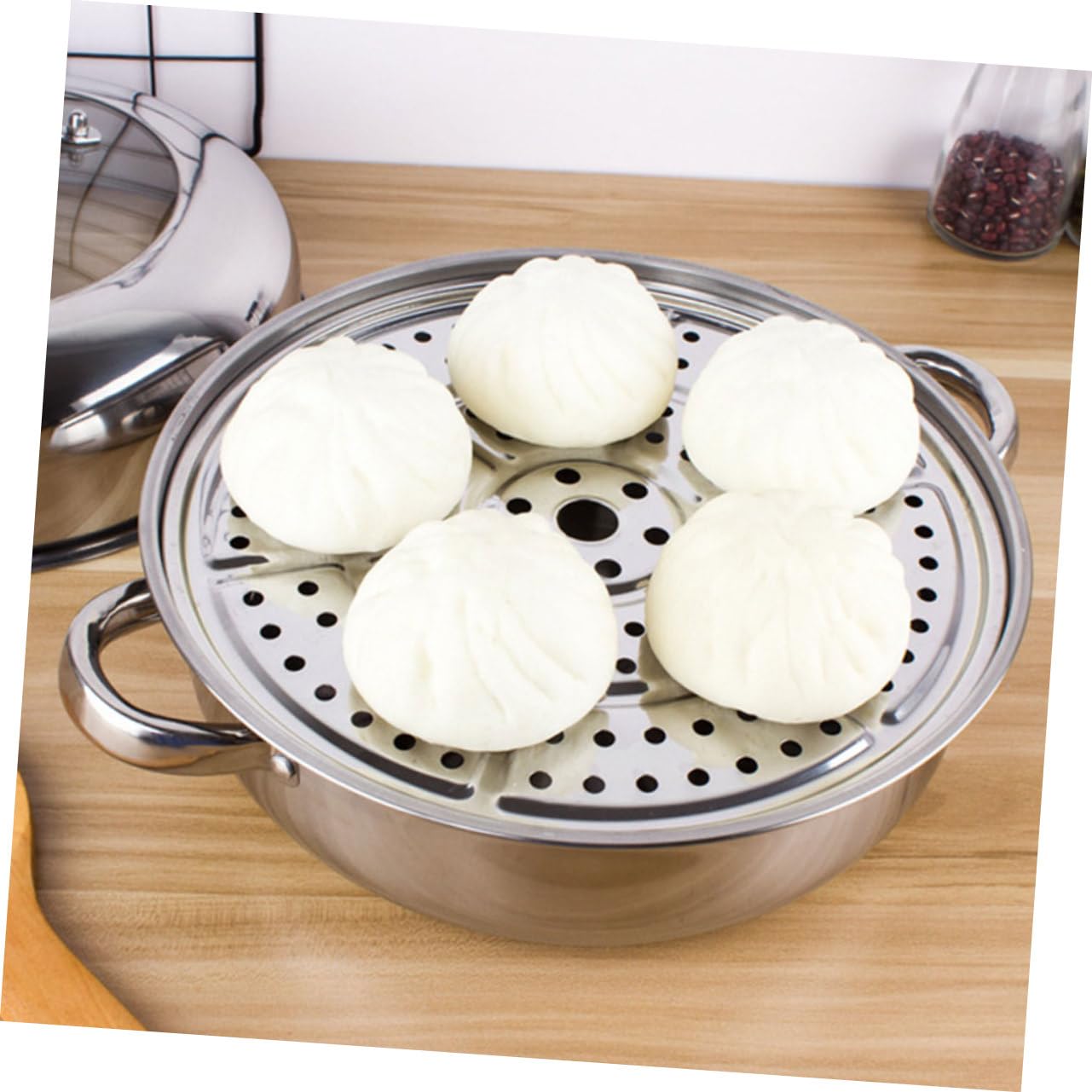 Alipis Olla Vaporera Utensilio de Cocina Multiuso Diseño Multicapa de 28 Cm de Acero Inoxidable y Tapa de Vidrio Adecuado para Cocinar al Vapor Verduras y Panecillos