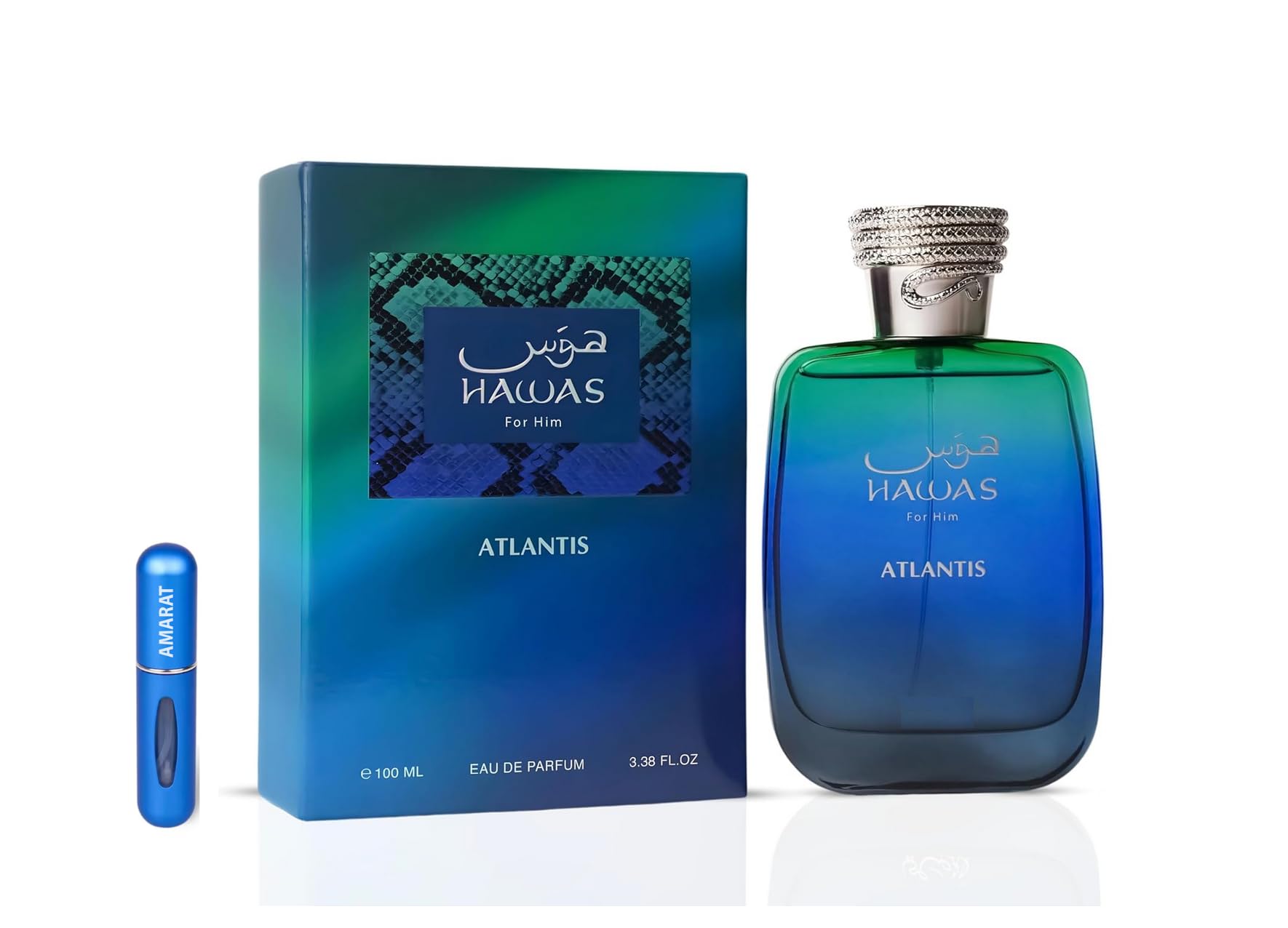 Hawas Atlantis Eau de Parfum 100 ml, Perfume Árabe Unisex de Larga Duración, Incluye Atomizador Recargable, Fragancia Marina‑Fresca con Toques Cítricos y Amaderados, Perfume de Lujo (Atlantis)