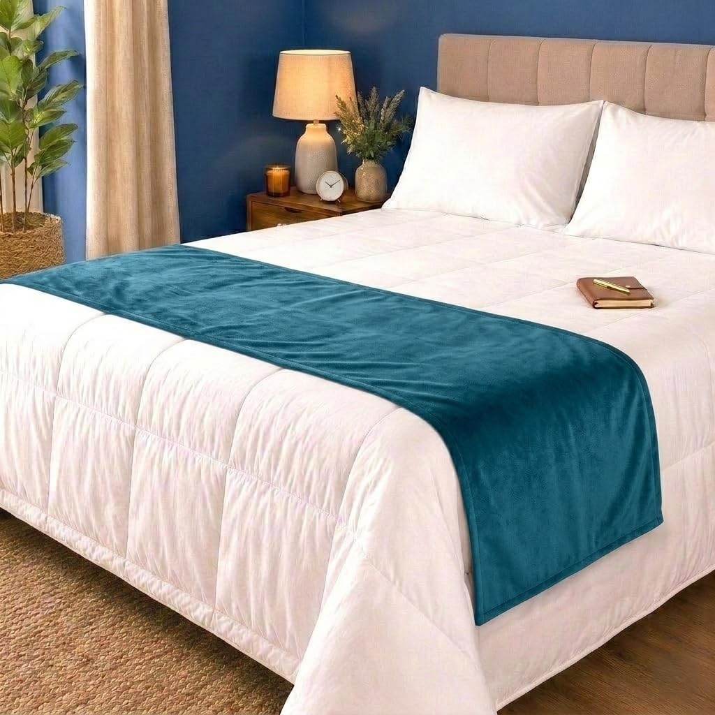 stylish velvet bed runner for bed | premium velvet fabric decorative bed runner soft, durable & washable bed runner for bedroom decor (teal)