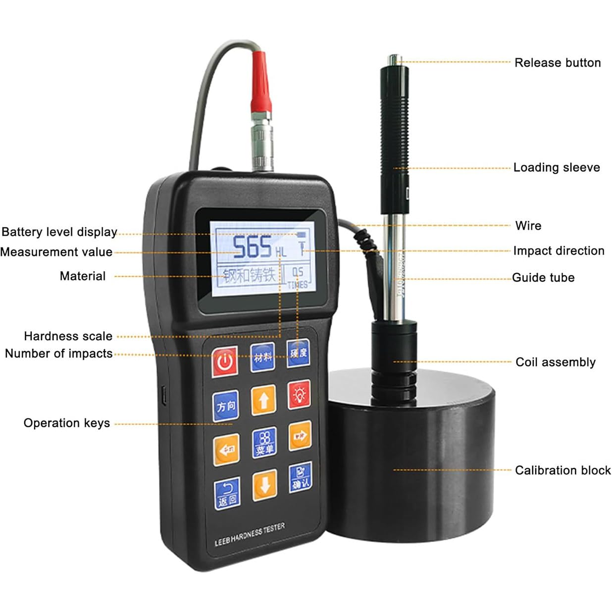 GYQSSD Portable Leeb Hardness Meter Metals Durometer Tester with Test Block, 170 to 960 HLD Highly Accurate Hardness Tester HL, HB, HRB, HRC, HRA, HV, HS, for Iron Copper Stainless Steel