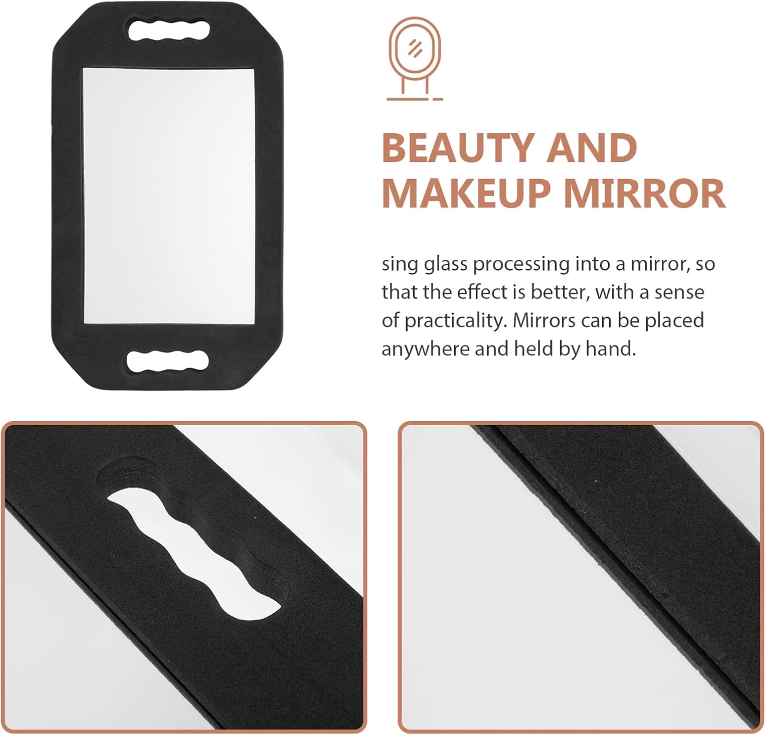 FRCOLOR Black Rectangular Hairdressing Foam Mirror Large Handheld Barber Mirror with Double Handle for Haircuts and Styling Lightweight Foam for Salons and Barbershops