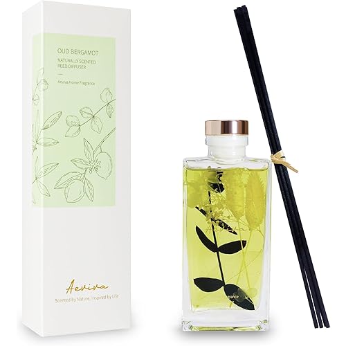Reed Diffuser Set, 5 fl oz Oud Bergamot Scented Oil Diffuser, Home Fragrance with Cotton Reed Sticks for Bedroom, Office, Bathroom Shelf Decor & Gifts
