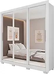 Guarda Roupas Casal 3 Portas de Correr com Espelho 4 Gavetas Giovanna Branco Caemmun