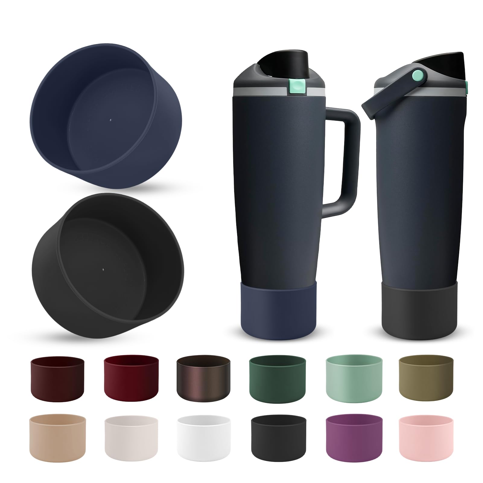 BKBY 2PCS Silicone Boot Compatible with Owala 30oz & 40oz FreeSip Sway Bottles & Tumblers, Protective Anti-Slip Bottom Cover Sleeve for Freesip Sway Tumbler (Foggy Tide+Black) โ image 1