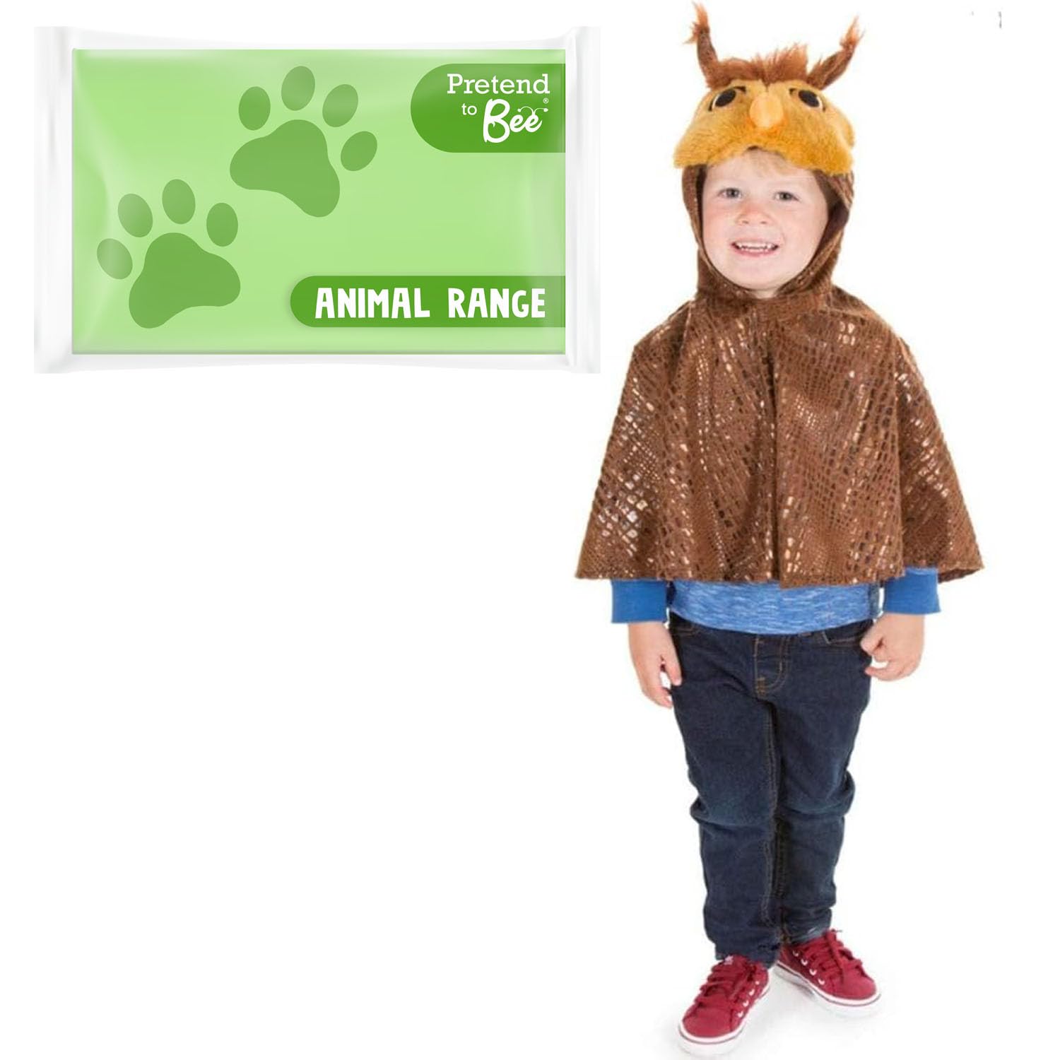 PRETEND TO BEE Owl Cape Dress Up Costume for Kids, 3-7 Years