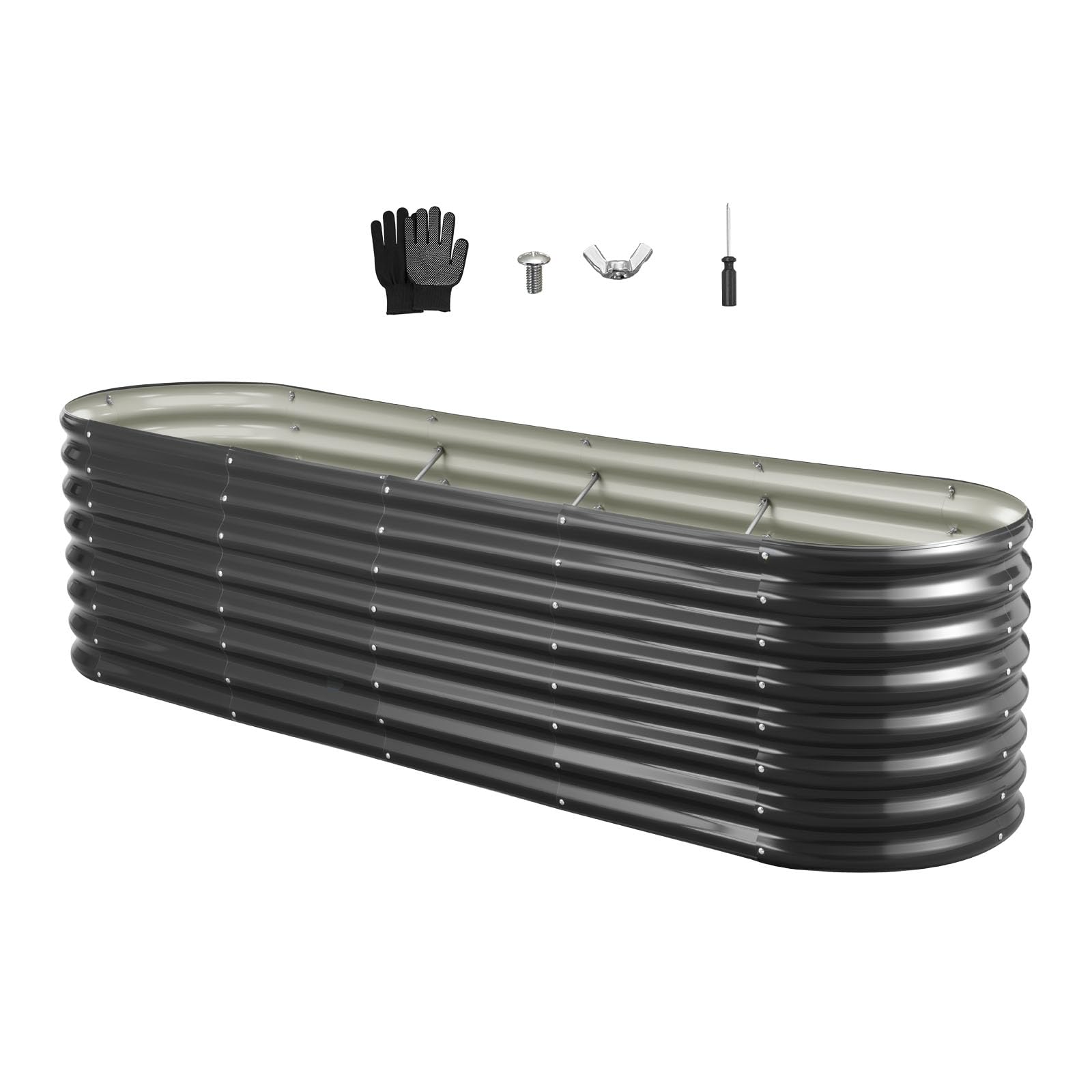 VEVOR Potager Surélevé Métal 240x60x60 cm Carré Potager Surélevé Galvanisé Lit de Jardin Ovale Bac de Jardinage Fond Ouvert pour Culture Légumes Fleurs Herbes Aromatiques Plantes Grasses, Gris Foncé