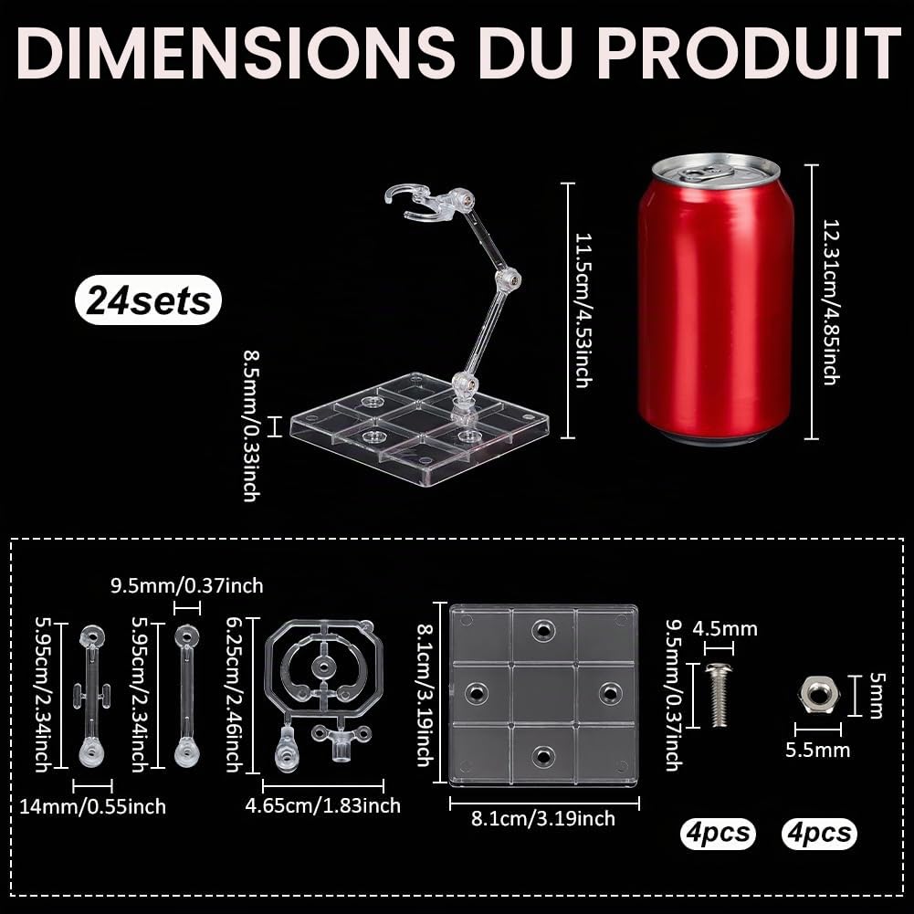 FINGERINSPIRE 24Pcs Support pour Figurines Articulées en Plastique 8,1x8,1x11,5cm Support D'Affichage Transparent pour Modèle Supports Universel pour Modèle Humanoïde Compatible Avec 1/144 Hg Rgsh