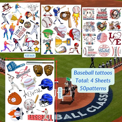 Vikaparkmaz 2024-BASEBALL Tattoos Temporary Sport Birthday Decorations Party Favors Sport Gift Idea thumb #3