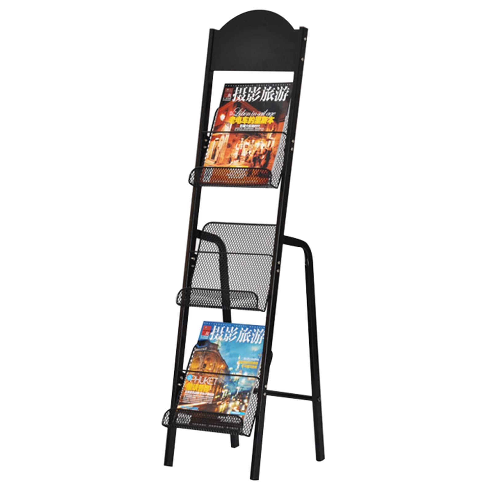 Portariviste da Pavimento per Ingresso Ufficio, Porta cataloghi Compatto a 3 Livelli, espositore per brochure per esposizioni fieristiche (Colore: Nero, Dimensioni: 48x30x124 cm/19x12x48,8 p