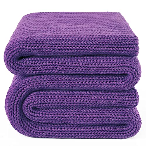 Guohaoi Knitted Weighted Blanket for Adults (Purple 60"x80" 25lbs) No Beads Cooling Throw Blanket for Hot Sleepers, Home Decor Breathable Chunky Knit Heavy Blanket Use on Queen/King Size Bed