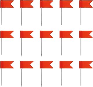 Tupalizy 50PCS Flag Push Pins Travel Map Thumb Tacks Plastic Head with Steel Point for Bulletin Cork Board Picture Hanging World Map Marking Classroom Home Office School Use DIY Craft Project (Red)