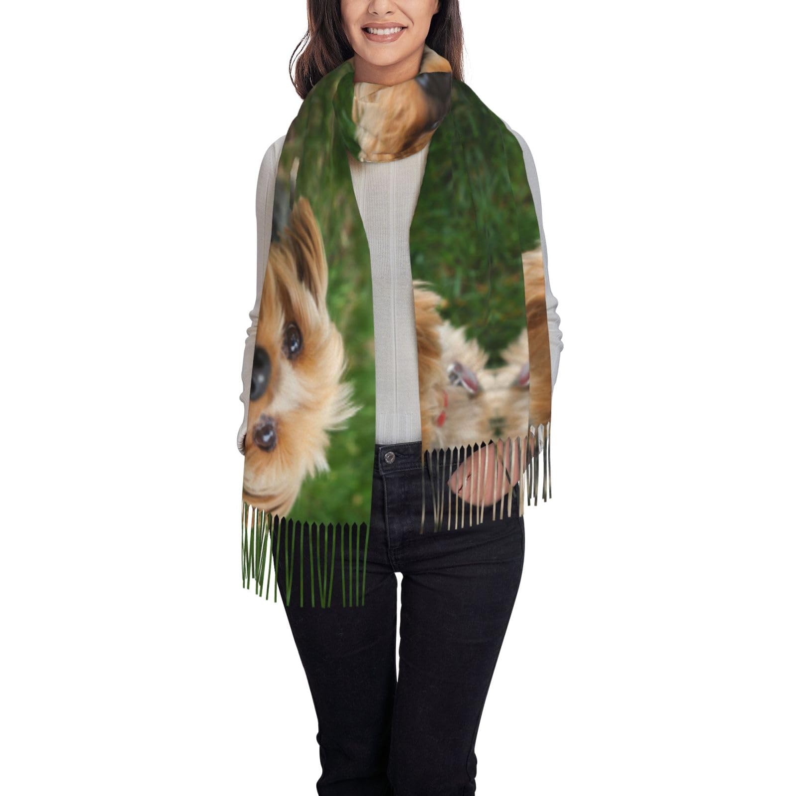 Hnnkloy Unisex As Picture Yorkshire Terrier Cute Dogs Pets Dogs,Women's Fashion Imitation Cashmere Scarf, Lightweight Tassel Shawl 197X72 Cm