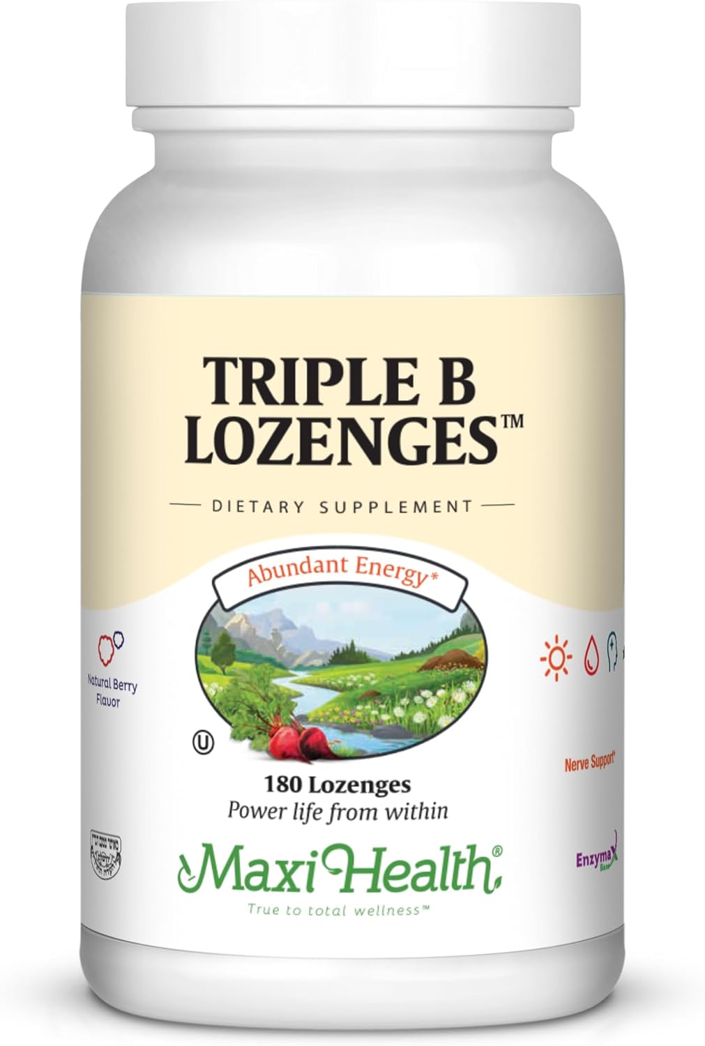 Maxi Health Triple B Lozenges - Vitamin B12 & B6 & Biotin - Strawberry Flavor - 180 Chewies - Kosher
