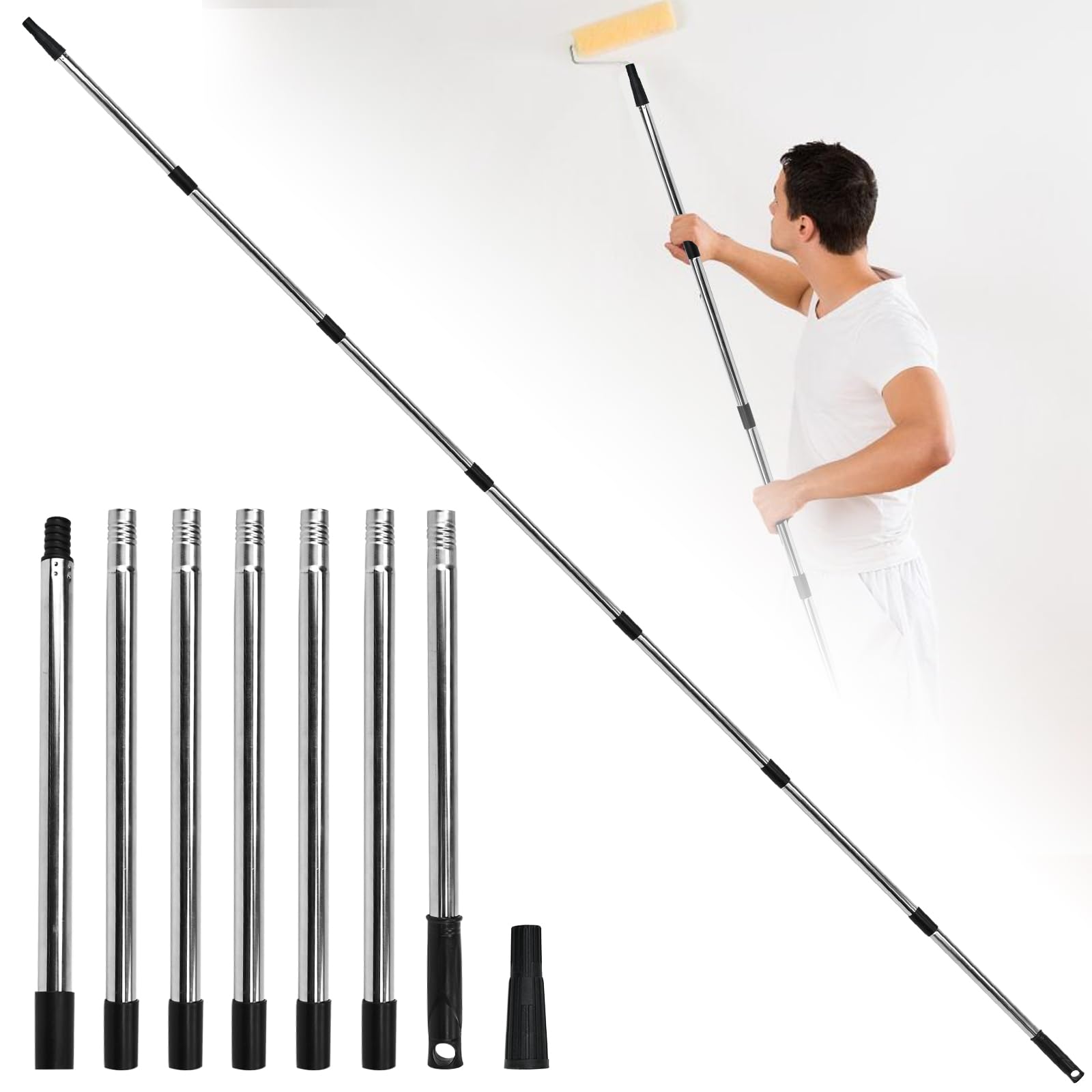 XRPRPX Palo Telescópico para Fregona, Palos de Extensión para Rodillo de Pintura de 2,6 Metros Prolongador Telescópico de Acero Inoxidable Alargador Extensible para Rodillo de Pintar para Techo Alto