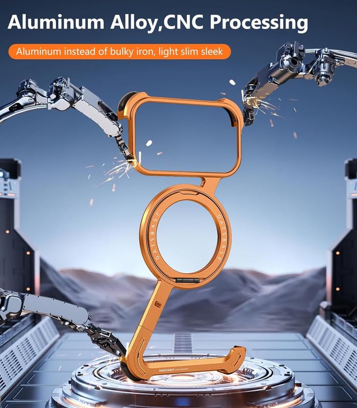 Image of Z Shaped Frameless Metal Bumper Compatible with iPhone 17 Pro Max with 360 Rotate Ring Kickstand | Luxury Aluminum Armor Case | Super Slim Metal - Orange Titanium