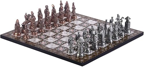 Juegos de ajedrez de metal para adultos otomanos vs imperio bizantino figuras de cobre antiguo, piezas hechas a mano y tablero de ajedrez de madera