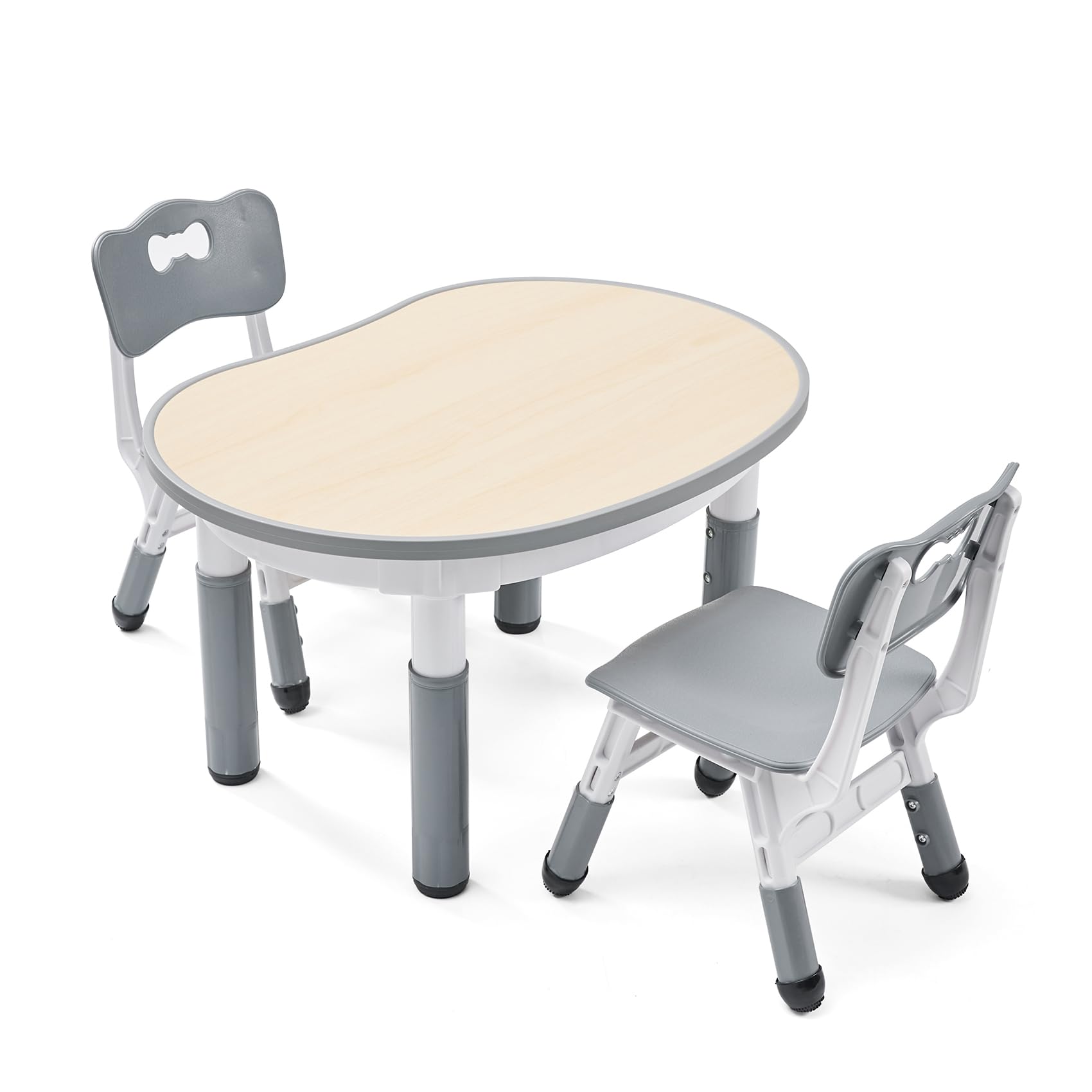 UNICOO Kids Round Activity Table and Chairs Set, Height Adjustable Plastic Children Art Desk with 2 Seats, Kids Set Table Set (Maple Top with Grey Border), LY-33