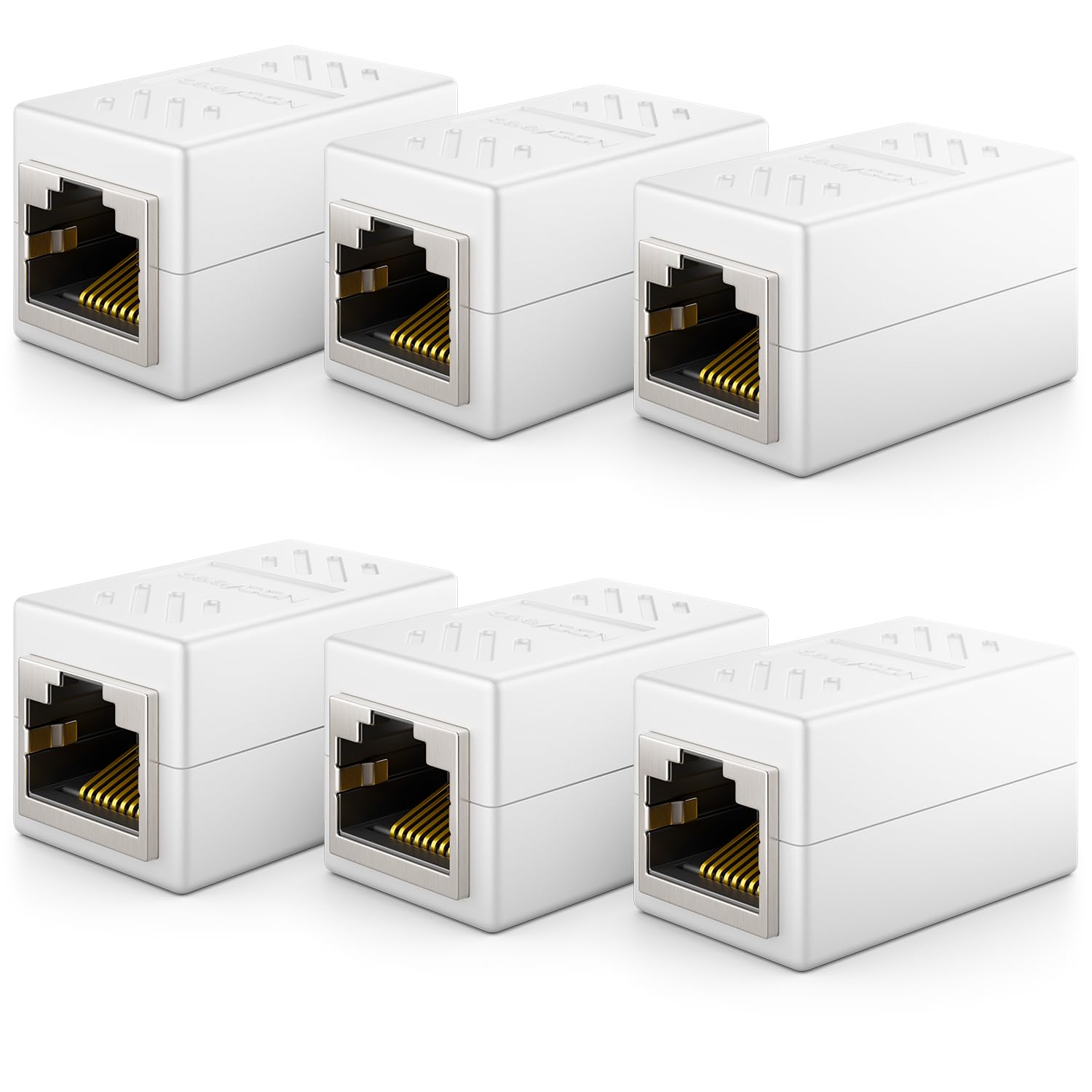 deleyCON 6 Stück RJ45 Kupplung (1000 Mbit) Gigabit LAN Kabel Verlängerung Netzwerkkabel Ethernet Adapter Verbinder Kompatibel zu Cat8, Cat7, Cat6, Cat5 Patchkabel DSL POE 2X RJ45 Buchse - Weiß