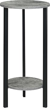 Convenience Concepts Graystone 2 Tier Tall Plant Stand 31" - Industrial Stand for Plants, Vases, and Antiques, Urban Modern Design for the Living Room, Hallway, Entryway, Cement/Black