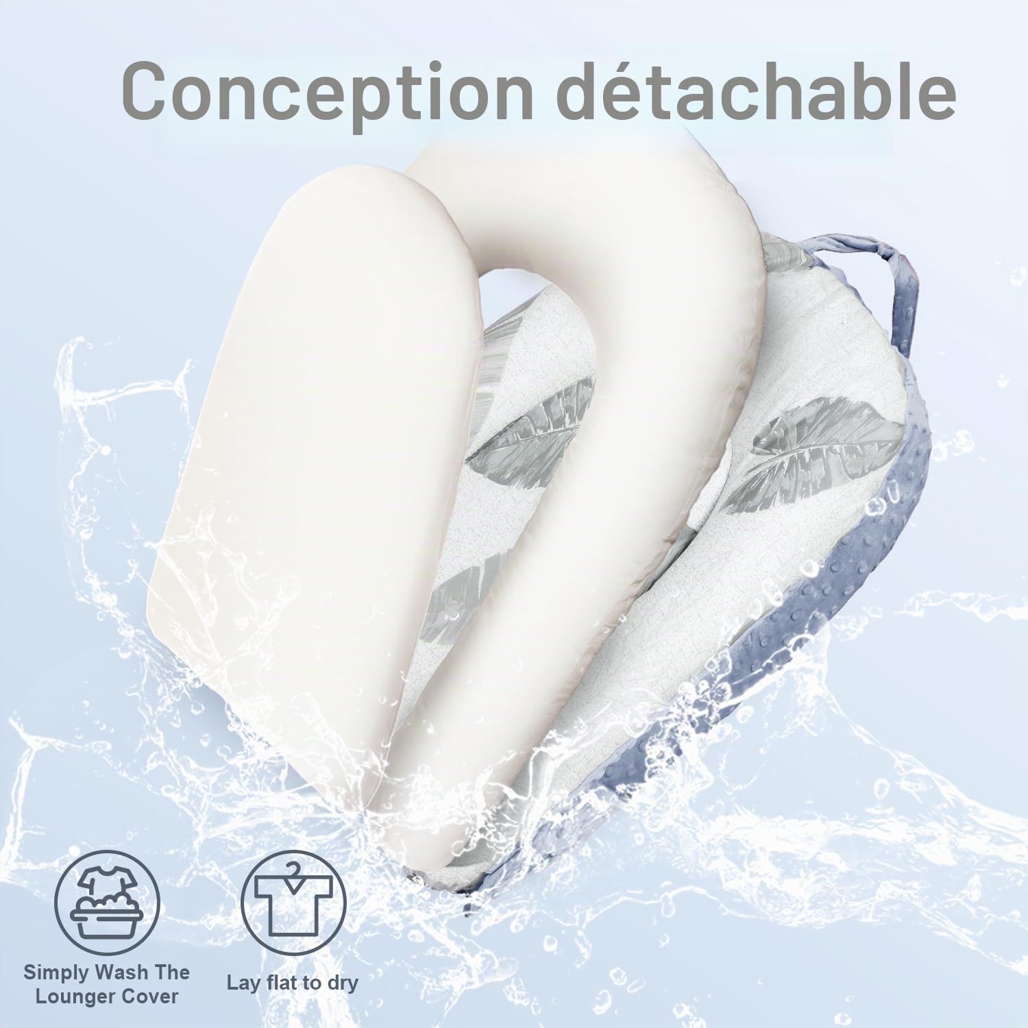 Nid bébé Babynest pour nouveau-né, 0 à 24 mois Chaise longue portable 3-en-1, coussin de ventre pliable et soutien assise bébé, housse amovible 100% coton et velours, idéal cadeau naissance