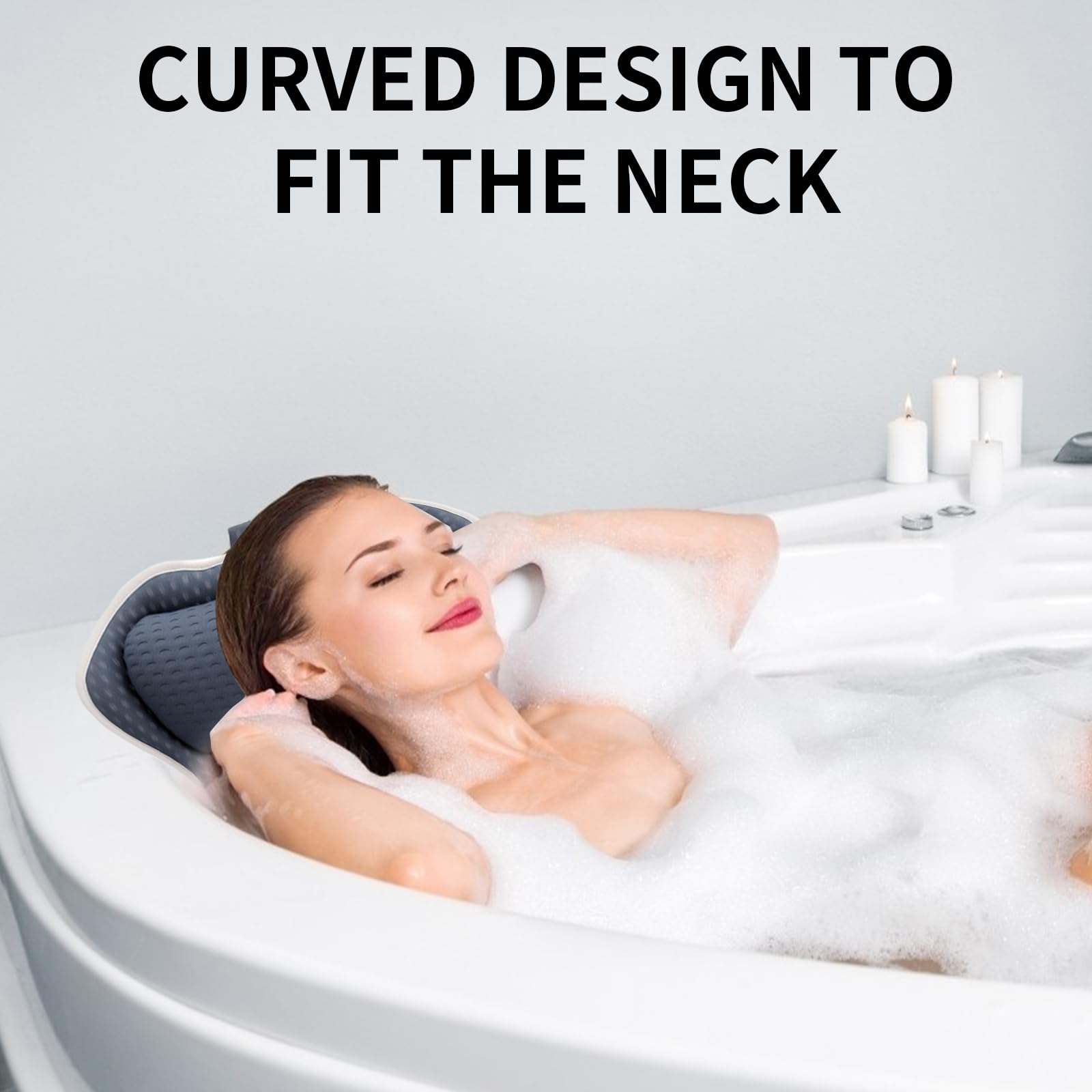 Almohada de Bañera, Cojín de Baño Confortable para Cabeza, Cuello, Espalda y Hombros, 4D Air-Mesh con 6 Ventosas, Accesorio SPA en Casa, Adaptable a Todas Las Bañeras