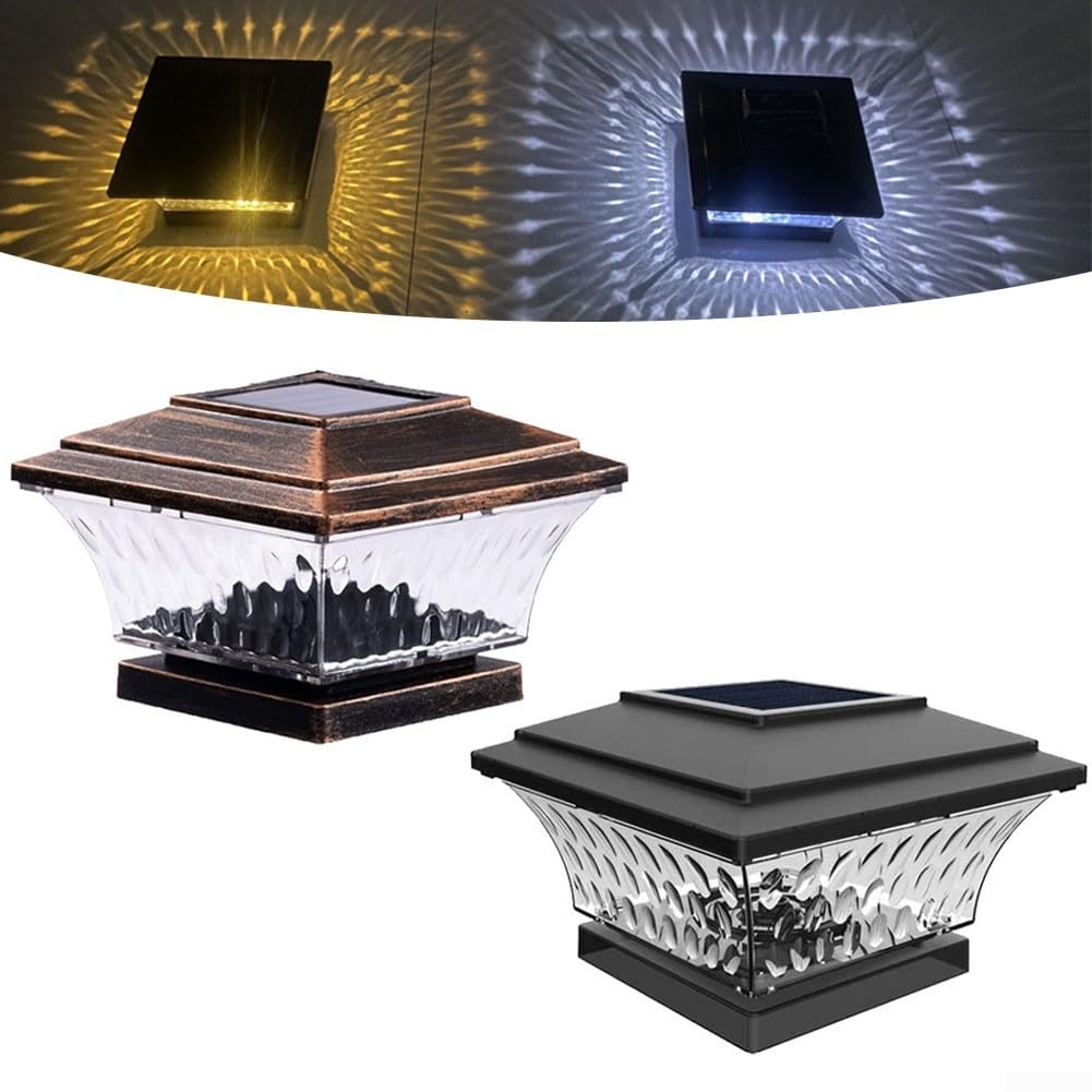 Solarbetriebene Decklichter, 6 Stück, zweifarbige Modi, automatisches Ein- und Ausschalten, kabellose Außentreppenlichter für Hof, Auffahrt, Terrasse, 18 x 18 cm (schwarz)