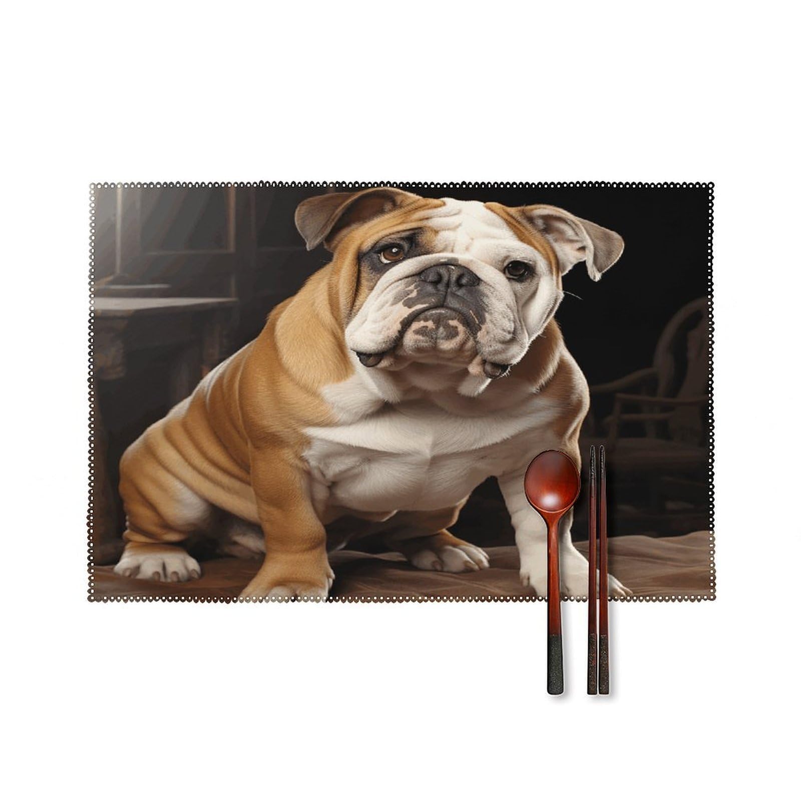 English-Bulldog Placemats Set of 6 Non-Slip Heat Resistant Table Mats Canvas Washable Cloth Place Mats Easy to Clean Premium Placemat for Kitchen Dining Table Decoration