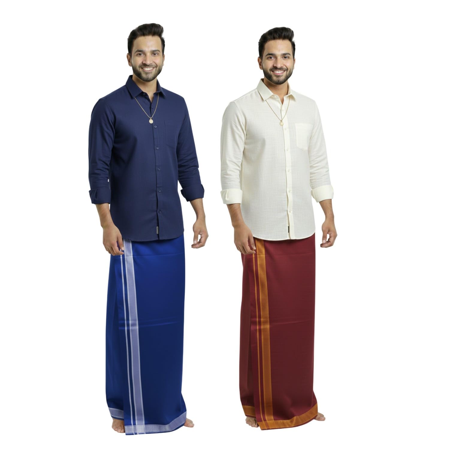 chitu trends Men’s Cotton Dhoti/Veshti/Panche/Mundu/Kerala Vesti 130 X 200 MTRS| Traditional Indian Ethnic Wear with Elegant Border | Available in Bright & Classic Colours PACK OF 2-picture-54