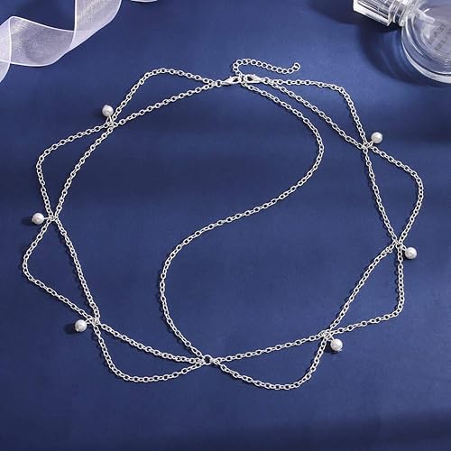 Miniatura 4 de Cadena de cabello indio para festival, joyería para el cabello, diadema de perlas con borla, cadena de cabeza ondulada para mujeres y niñas