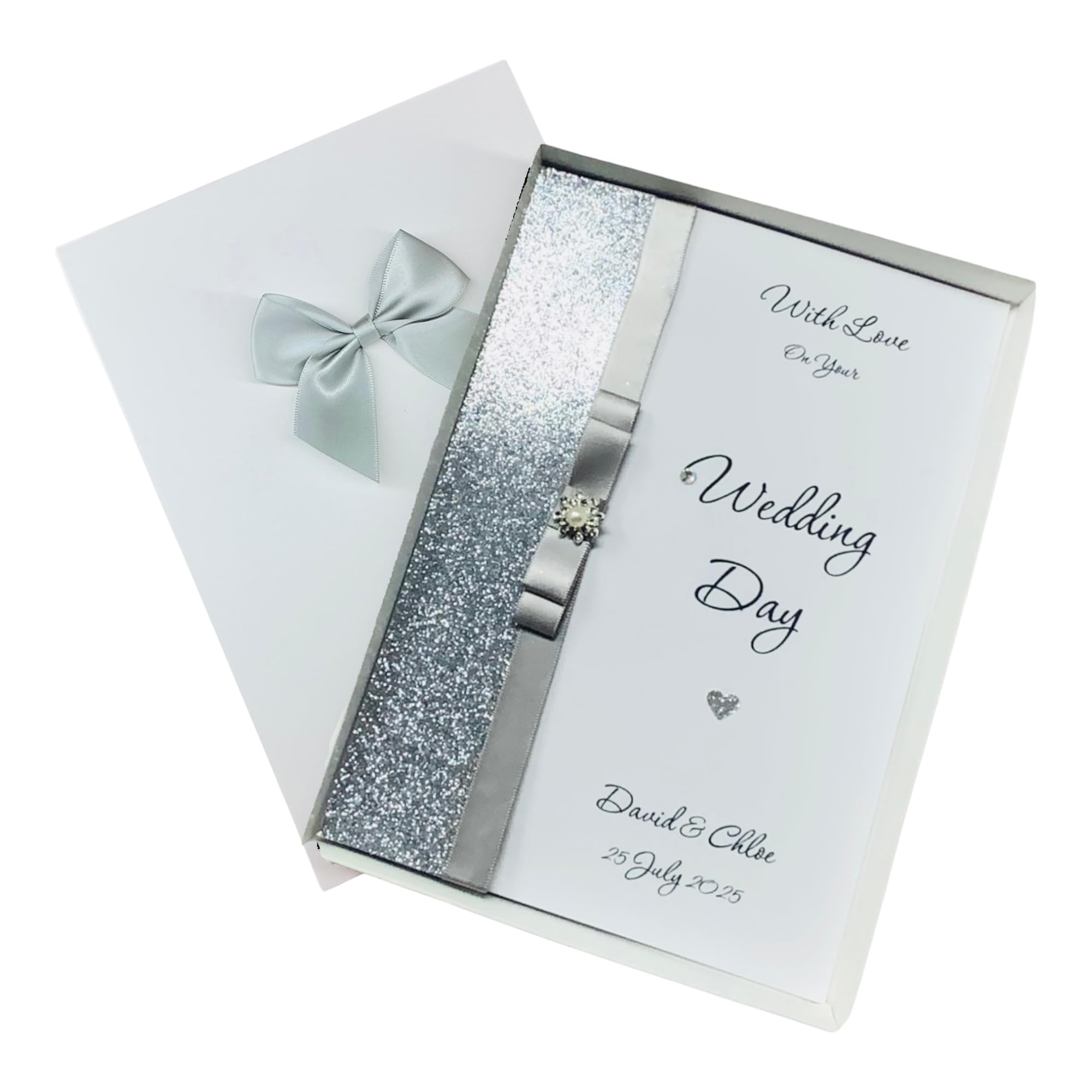 Wedding Day Card - Personalised Greeting Card, Congratulations Gift for Couple Friends Son Daughter Brother Sister - A5 Card - 18 Colours to Choose - LUXURY BOW