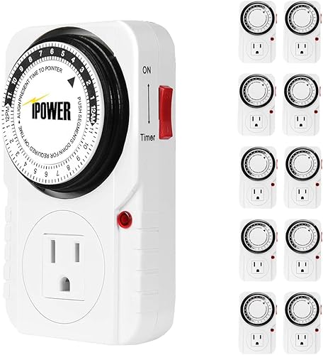 iPower Temporizador de salida mecánico de 24 horas temporizador de enchufe resistente para interiores para cadena de luces de Navidad 3 clavijas CA