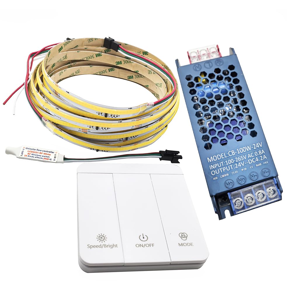 COB WS2811 Tira de luces LED de 5 m para carreras de caballos secuencial de 24 V con controlador RF de 3 teclas + 24 V 100 W de potencia (blanco natural 4000 K)