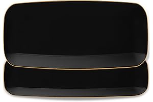 Blue Sky Organic Rectangle Black w/ Gold Rim Disposable Serving Tray Platter