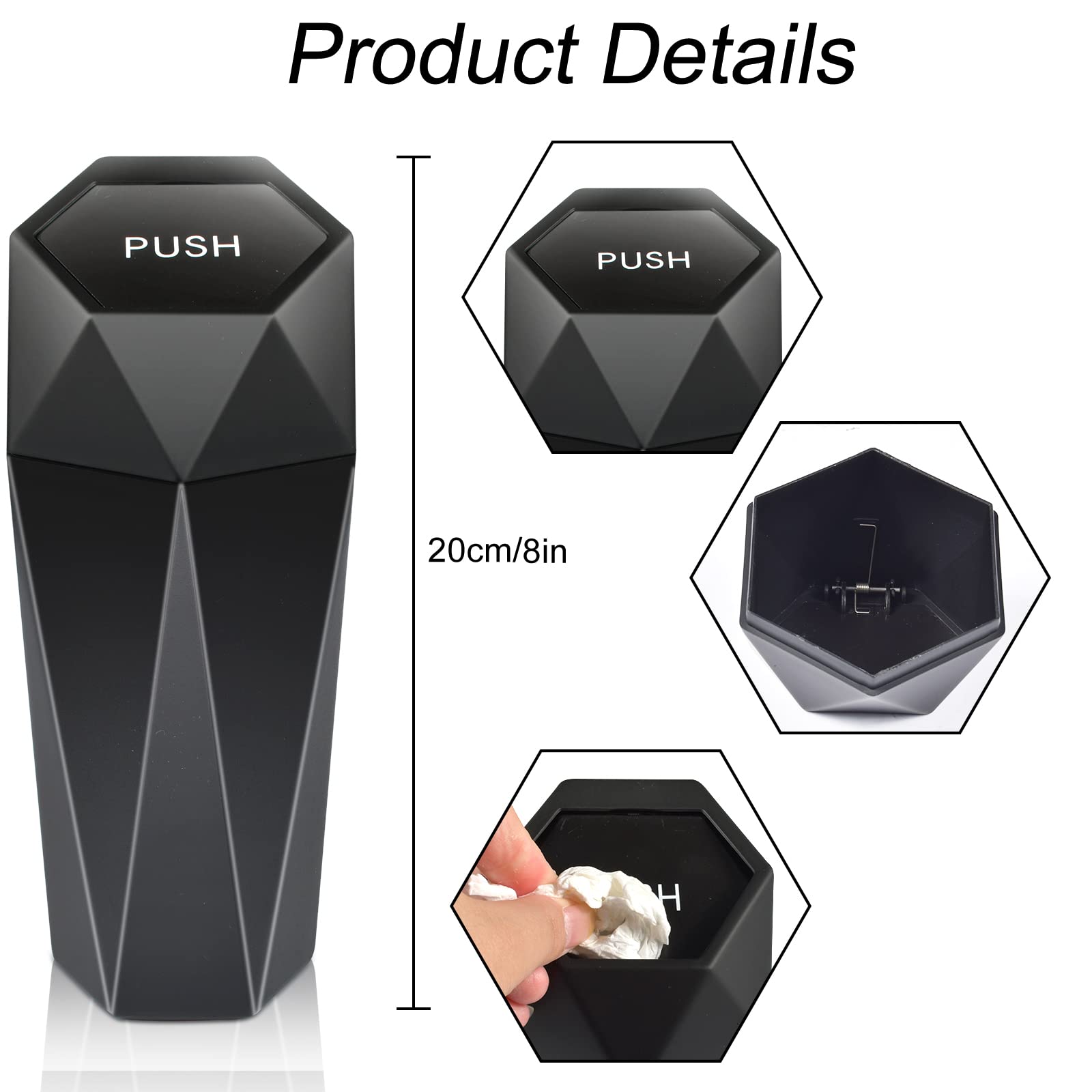 Cestino Per Auto Jieddey - Mini Pattumiera Con Coperchio, Ganci E 60 Sacchetti - Foto 5