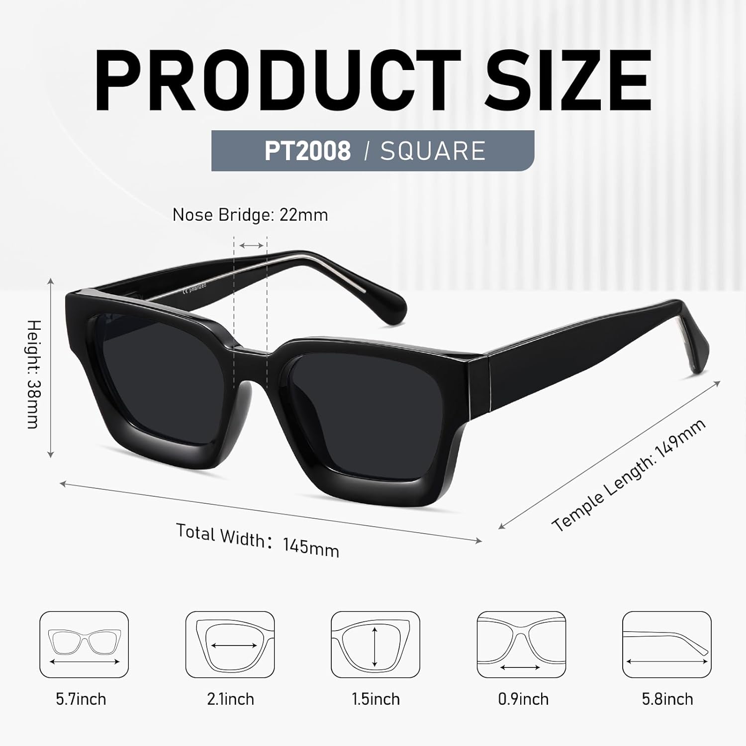 Thick Square Sunglasses for Men Women Retro Chunky Rectangle Sun Glasses UV Protection Designer Shades Style PT2008 - Image 4