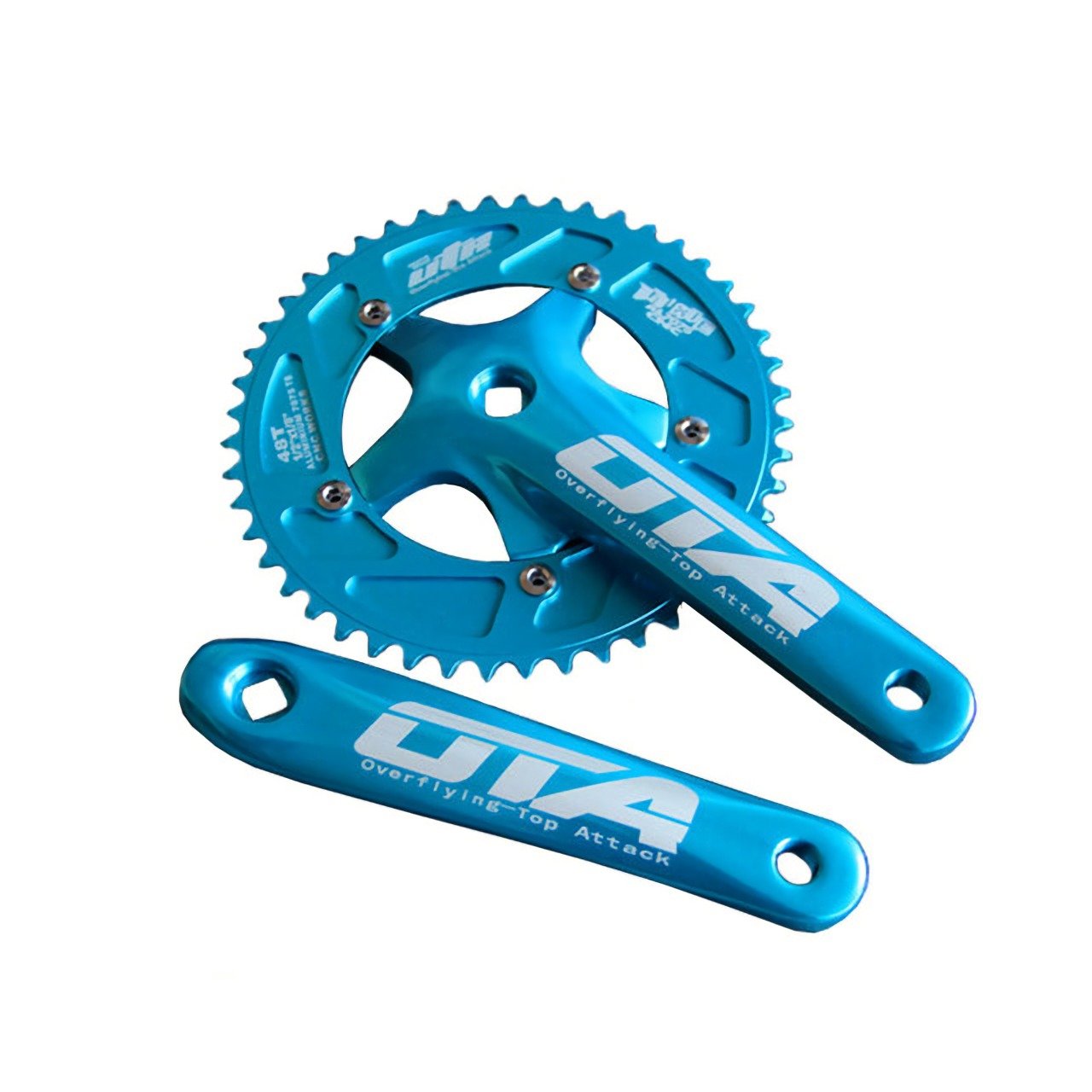 SENQI Bicycle Chain Wheel Fixed Gear 48T Aluminum Alloy CNC Cycling Racing Bike Accessories with Crank(Blue)