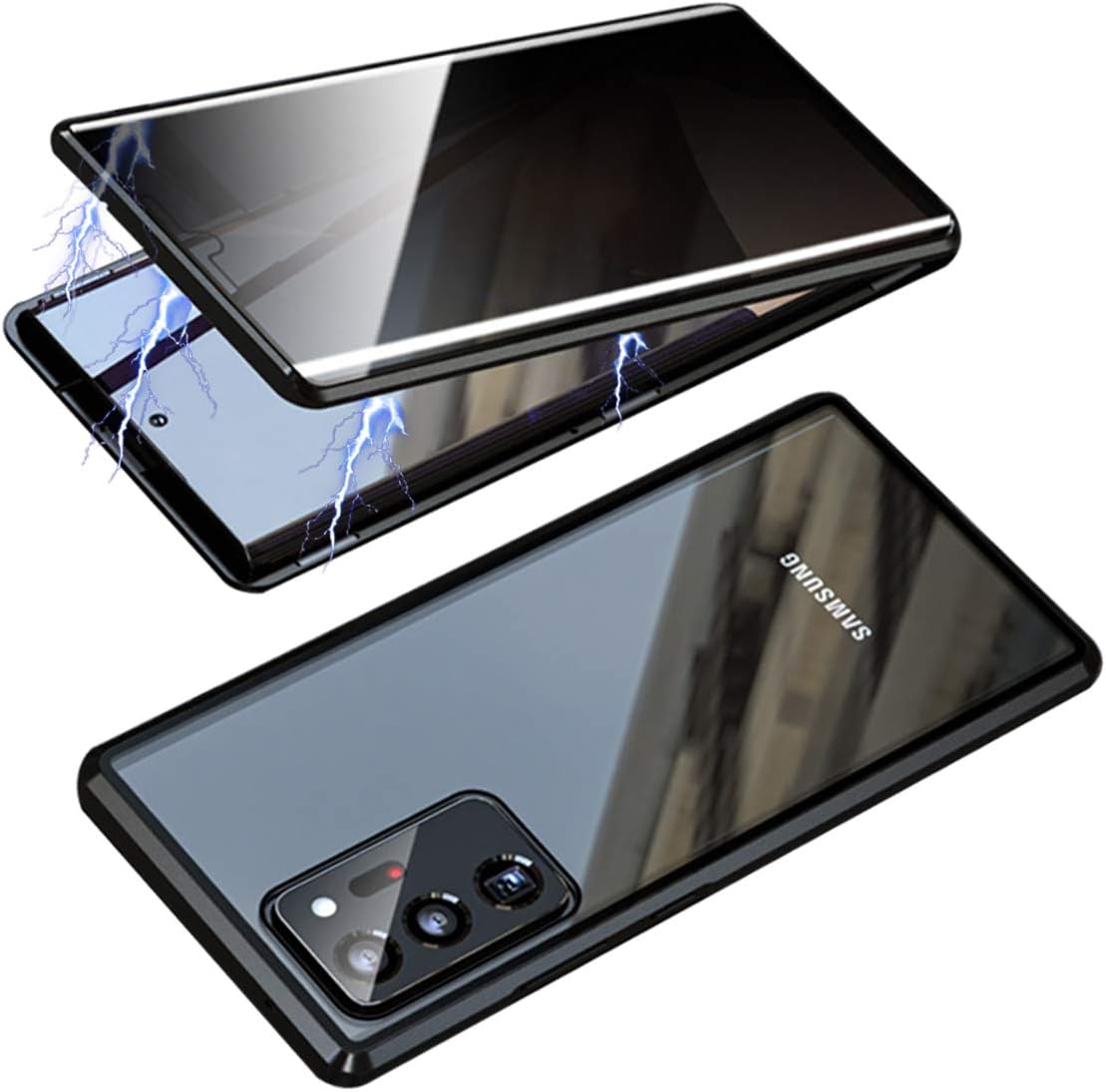 RANYOK Compatible Galaxy Note 20 Ultra (6.9 inch) Privacy Magnetic Case, Double-Sided Tempered Glass with Built-in Screen Protector 360° Full Body Metal Frame Cover for Note 20 Ultra 5G (Black)
