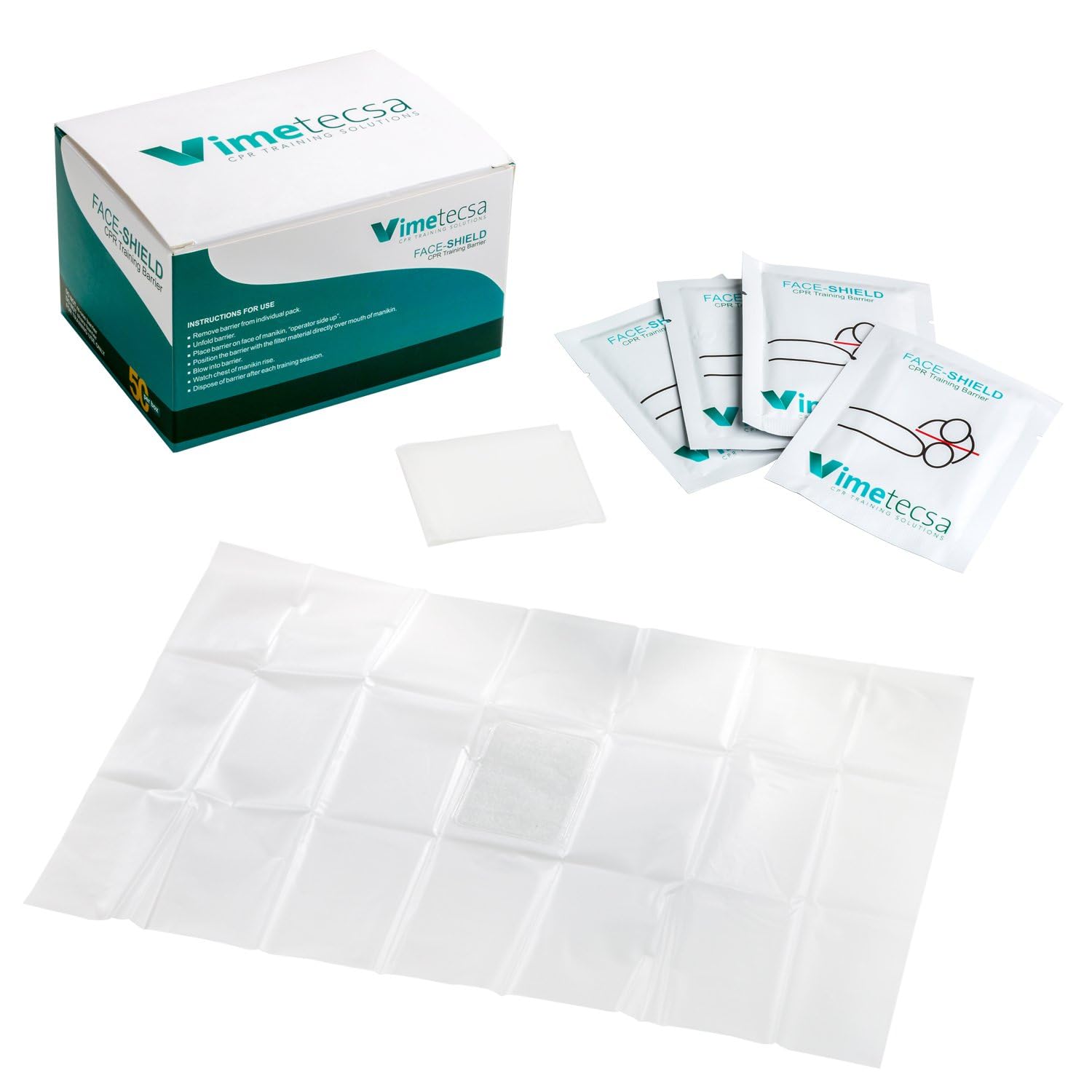 Pulox Practi-Man Trainingspuppe mit 50 Face Shields für Beatmungstraining | Vimetecsa Reanimationszubehör mit 50 Übungsbeatmungstüchern, hygienische Lösung für CPR- und HLW-Schulungen