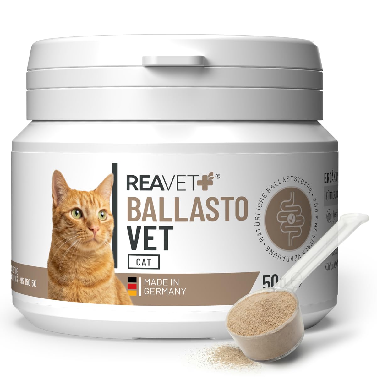 ReaVET BallastoVET pour chat 50 g – Soutien rapide en cas de constipation, en cas de constipation aiguë et chronique et de matières fécales solides, aide à la digestion, aide rapide en cas d'inertie