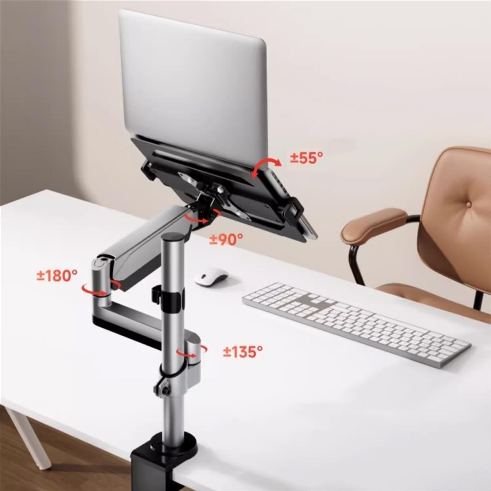 Supporto da scrivania per monitor Supporto da scrivania for laptop 2 in 1 con vassoio for monitor da 17-32" e laptop da 12-17", supporta 19,8 libbre, braccio da scrivania for laptop completamente rego