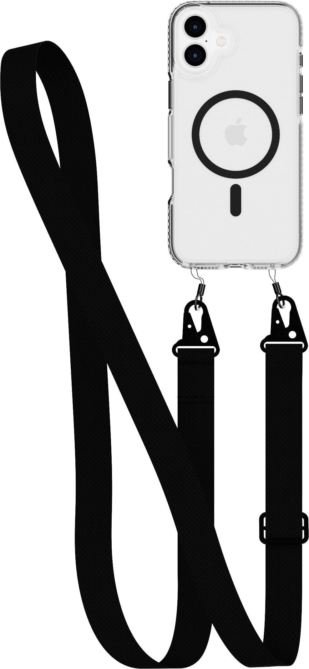 Tech21 EvoCrystal with Crossbody Lanyard for iPhone 16 Plus - Compatible with MagSafe - Impact Protection Case 15x Military Dtandard Tested - with Crossbody Lanyard -in Black