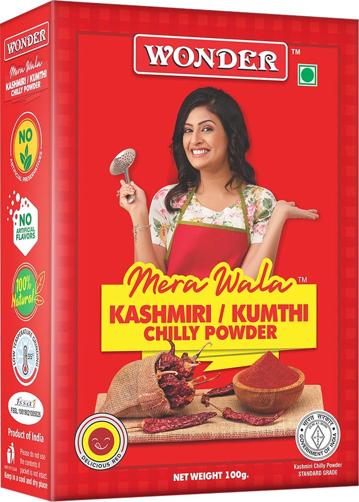 WONDER Mera Wala Kumthi Kashmiri Chilli Powder/ Lal Mirch Powder/For Delicious & Flavourful Cooking/No Artificial Flavour Added/No Preservatives Added -100 Gm