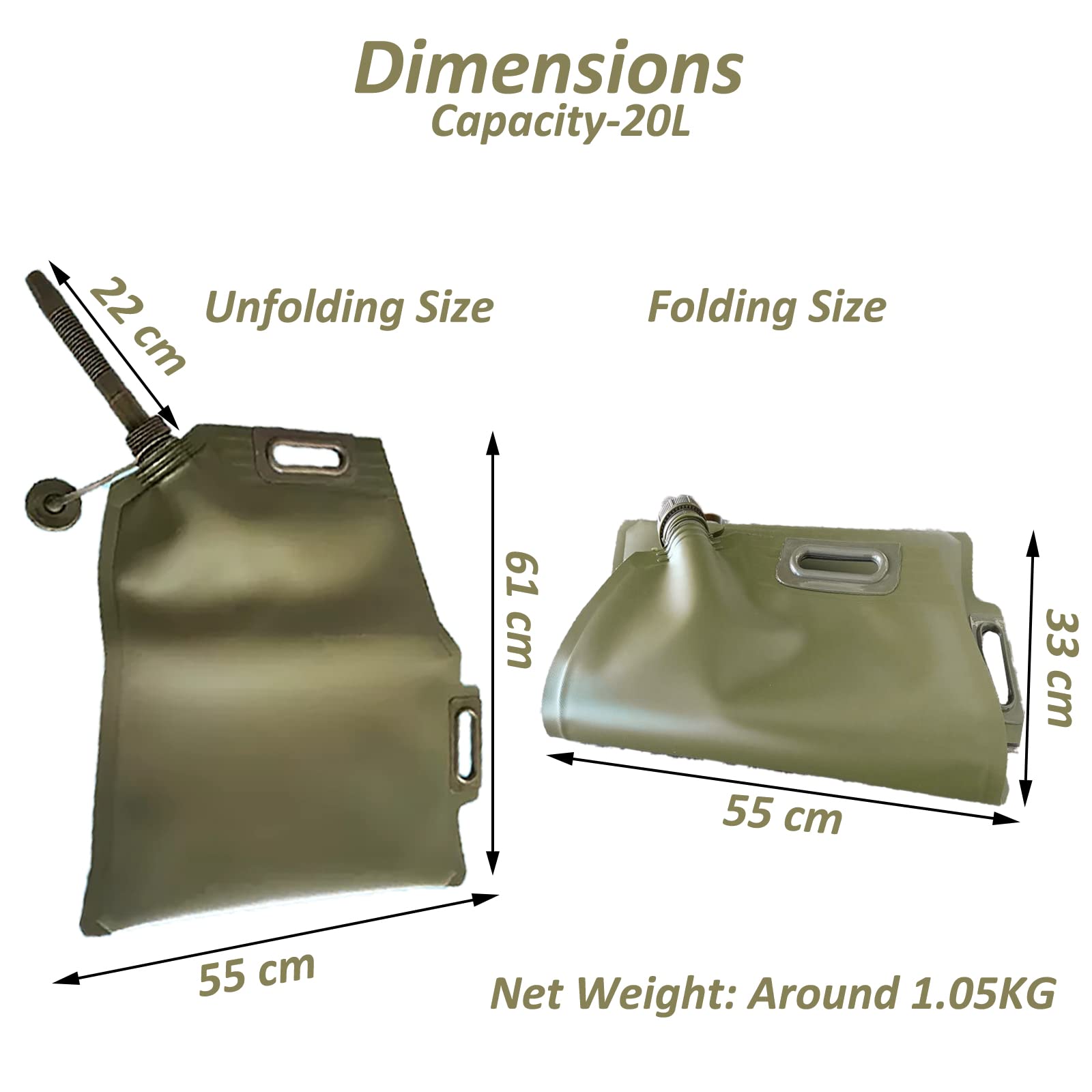 Bidon à essence super léger 20 l pliable avec bec verseur intégré testé, bidon de 20 litres d'essence, diesel, huile en TPU avec 2 poignées