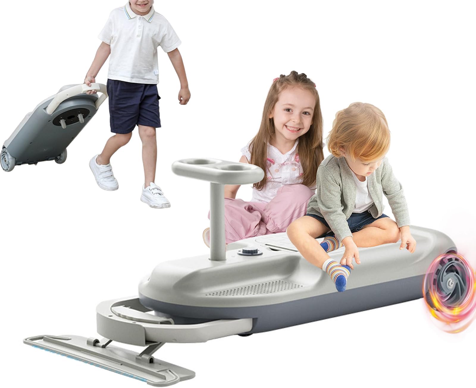 Electric Ride-On Car with Floor Cleaning, 5-Speed Adjustable, Mood Lights, Storage Bin, Indoor Outdoor Toy for Ages 3-7