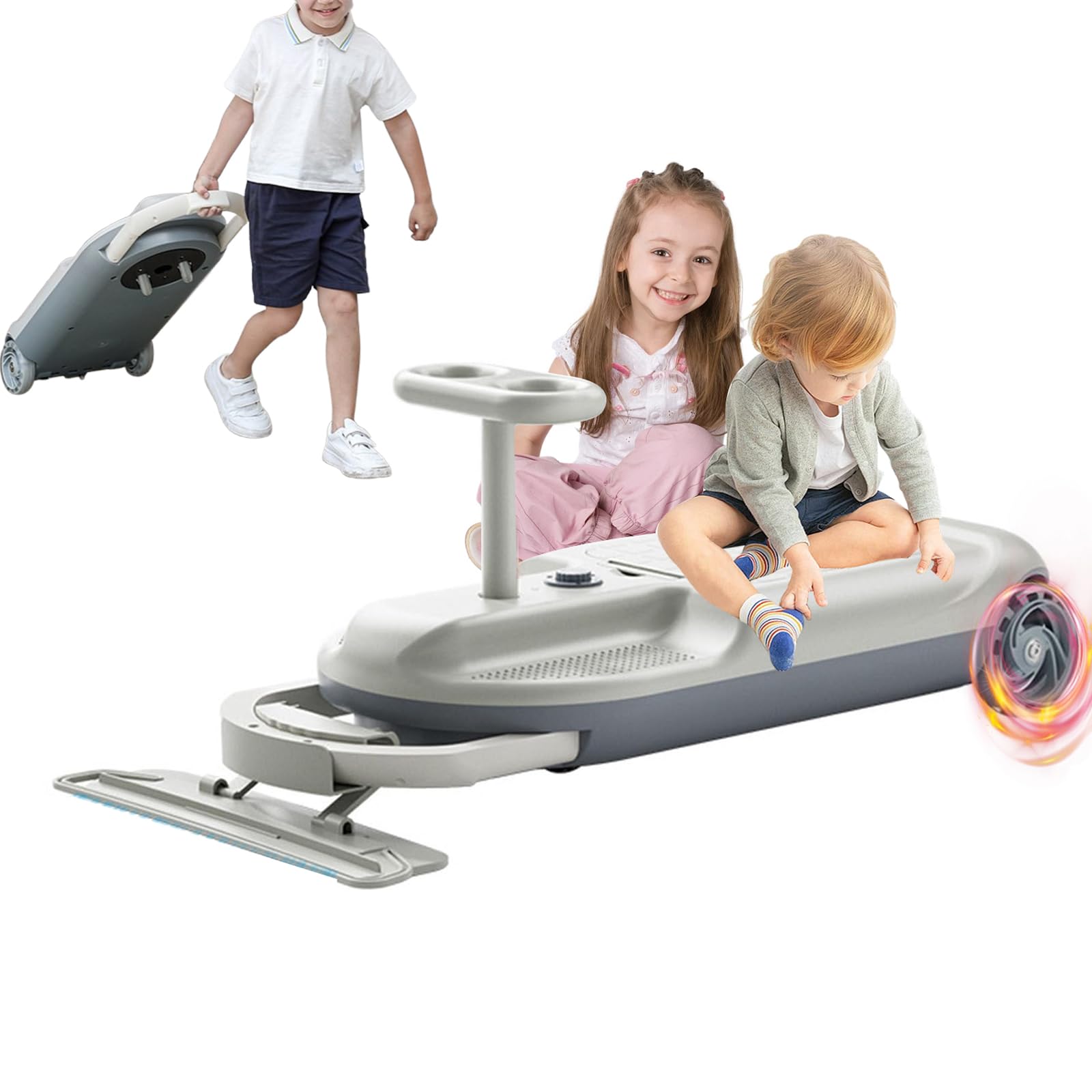 Electric Ride-On Go Kart with Floor Cleaning, 5-Speed Adjustable, Mood Lights, Storage Bin, Indoor Outdoor Toy for Kids Ages 3-7