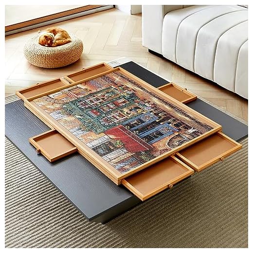 ENERIDIO Wooden Puzzle Table with 6 Drawers and Cover, Adult Portable Puzzle Board, 34 "x 26" Jigsaw Puzzle Table, Used for Puzzle Storage and Sorting, can Hold 1500 Pieces