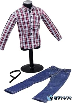 ONLY Clothes 1/6 Scale Male Soldier Plaid Shirt+ Jeans Model for 12 Figure